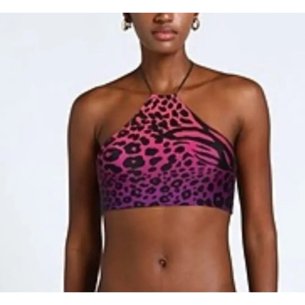 The Attico Animal Print Halter Bikini Top - Size XS-S